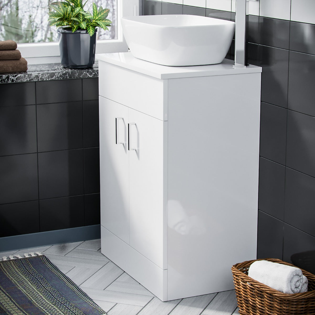 Nanuya 500mm White Vanity Cabinet and Rectangle Curved Edges Counter Top Basin