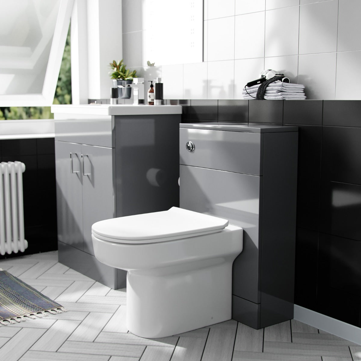 Nanuya 600mm Light Grey Basin Vanity Cabinet & Back To Wall WC Toilet Suite