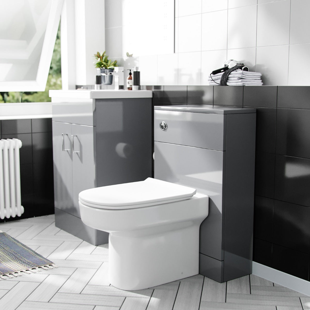 Nanuya 500mm Vanity Basin Unit & WC Unit & Chem Back to Wall Grey `