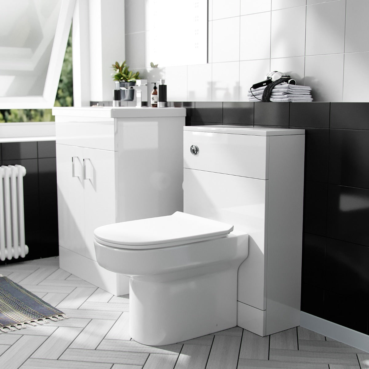 Nanuya 600mm Vanity Basin FP, WC Unit & Chem Back to Wall White