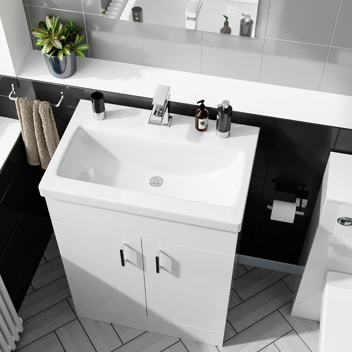 Nanuya 600mm Vanity Basin FP, WC Unit & Chem Back to Wall White
