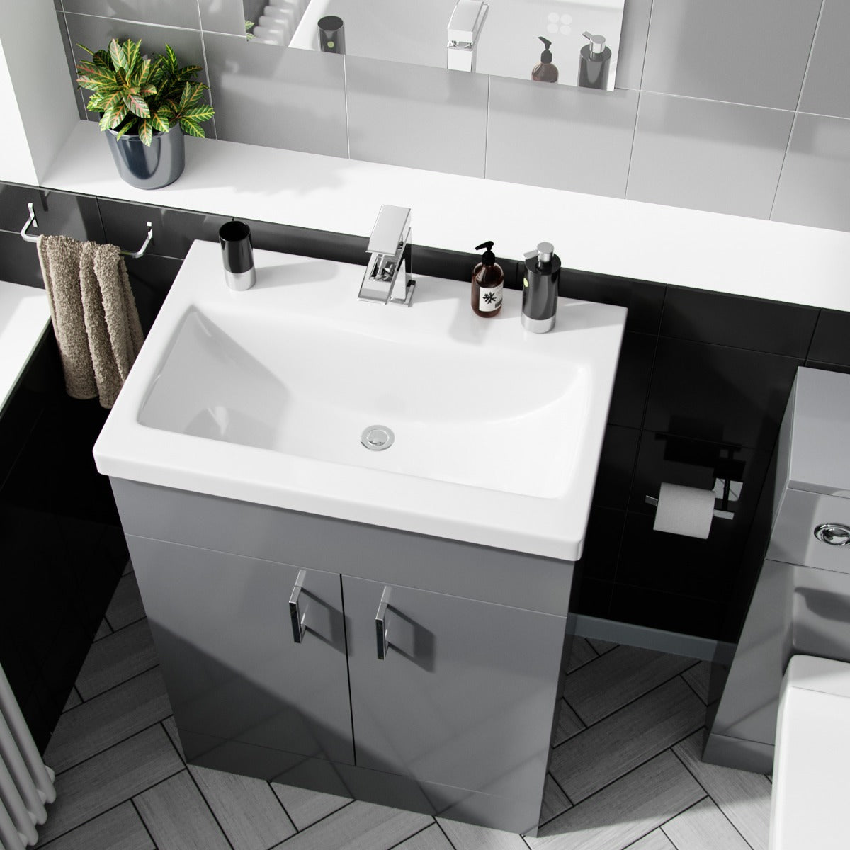 Nanuya 600mm Light Grey Basin Vanity Cabinet & Back To Wall WC Toilet Suite