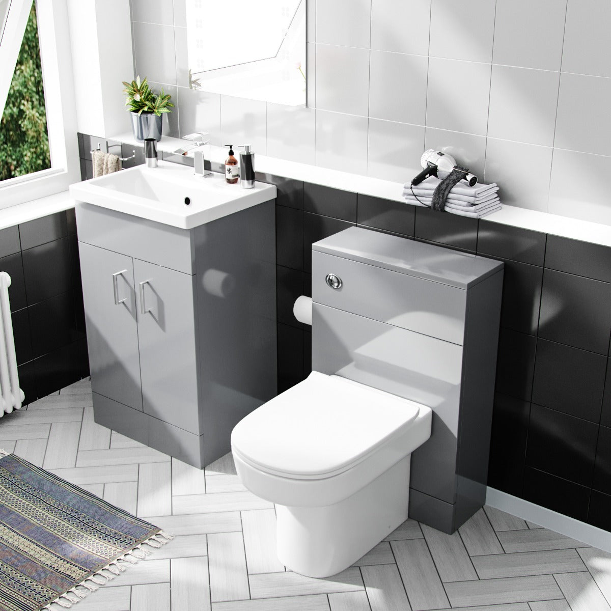 Nanuya 500mm Vanity Basin Unit & WC Unit & Chem Back to Wall Grey `
