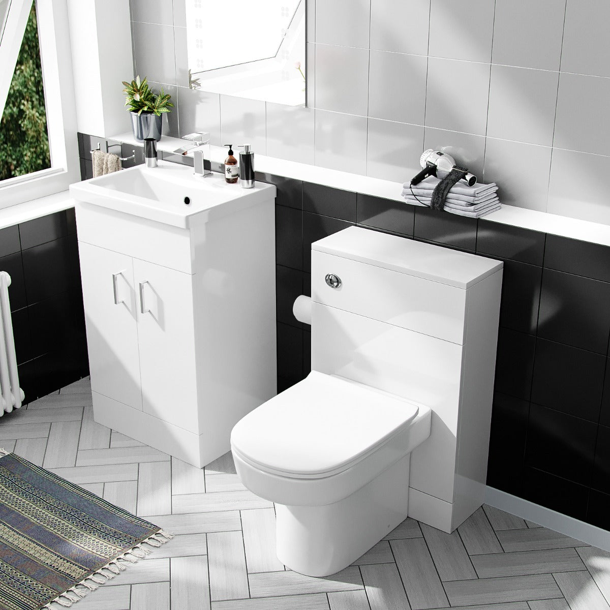 Nanuya 500mm Vanity Basin FP, WC Unit & Chem Back to Wall White