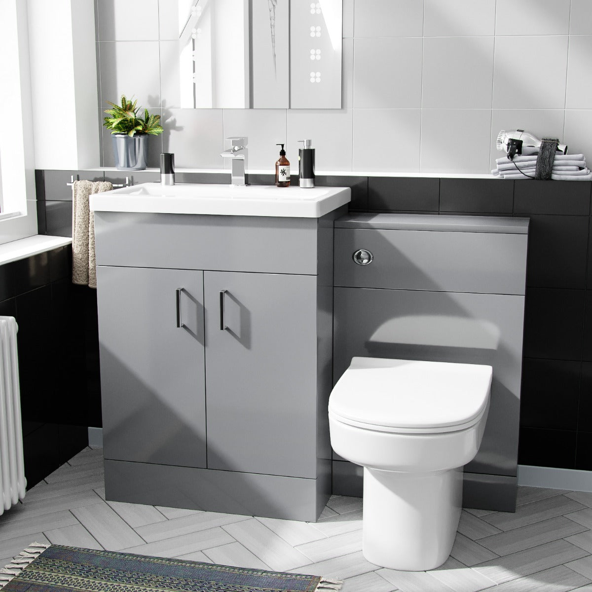 Nanuya 600mm Light Grey Basin Vanity Cabinet & Back To Wall WC Toilet Suite