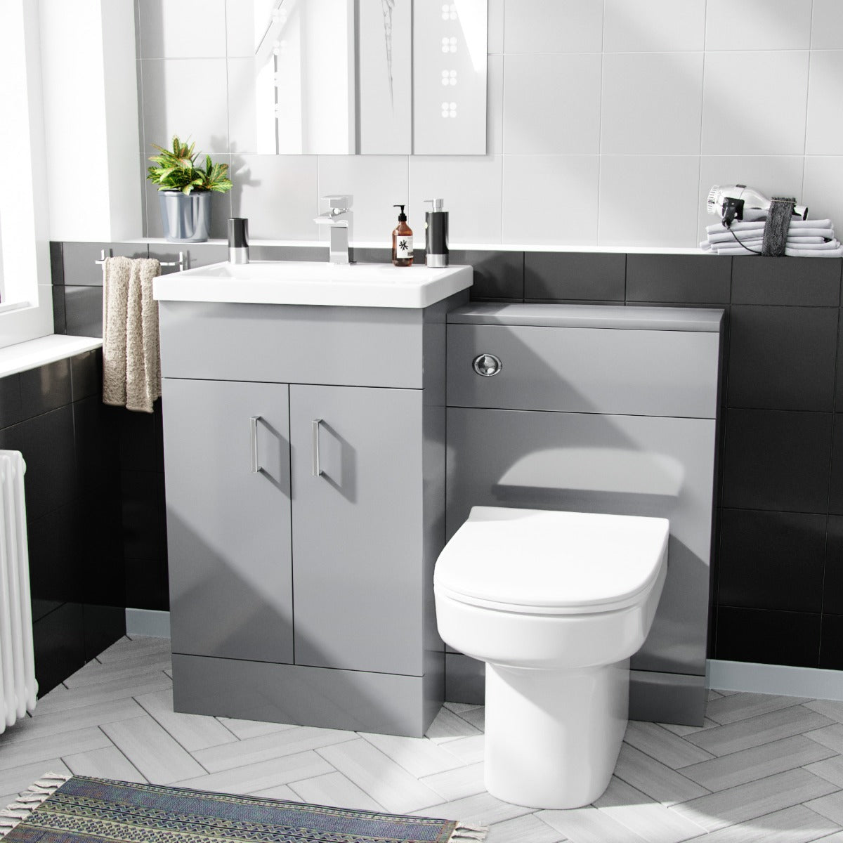 Nanuya 500mm Vanity Basin Unit & WC Unit & Chem Back to Wall Grey `