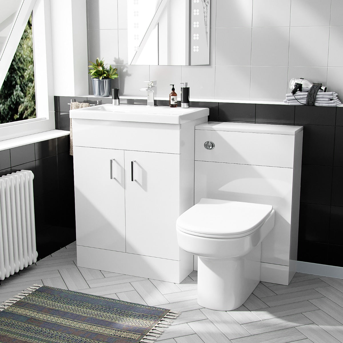 Nanuya 600mm Vanity Basin FP, WC Unit & Chem Back to Wall White