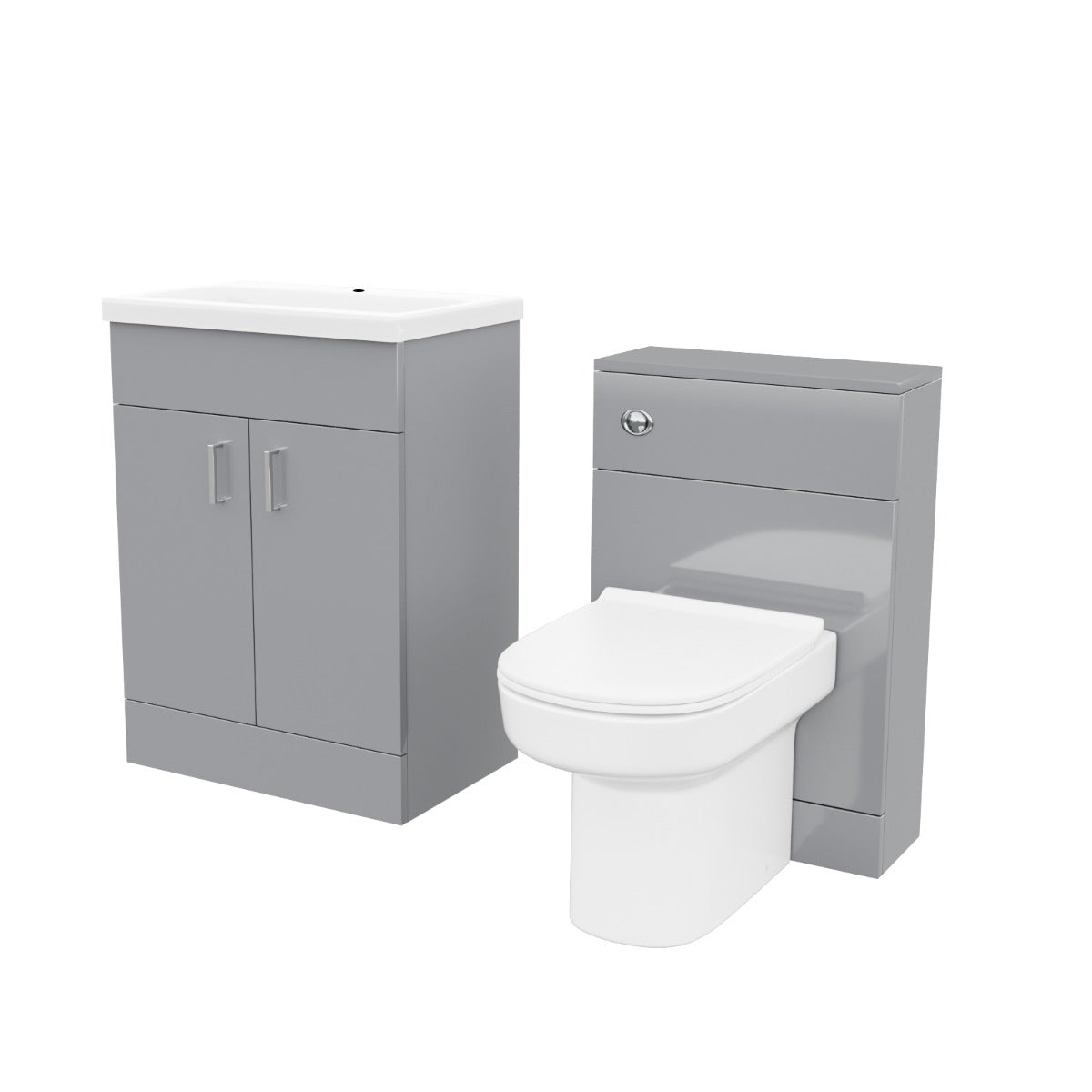 Nanuya 600mm Light Grey Basin Vanity Cabinet & Back To Wall WC Toilet Suite