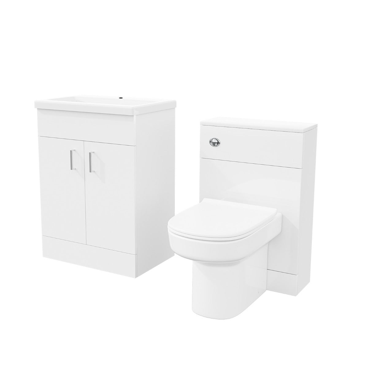 Nanuya 600mm Vanity Basin FP, WC Unit & Chem Back to Wall White