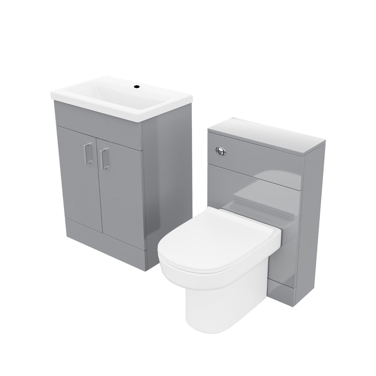 Nanuya 600mm Light Grey Basin Vanity Cabinet & Back To Wall WC Toilet Suite