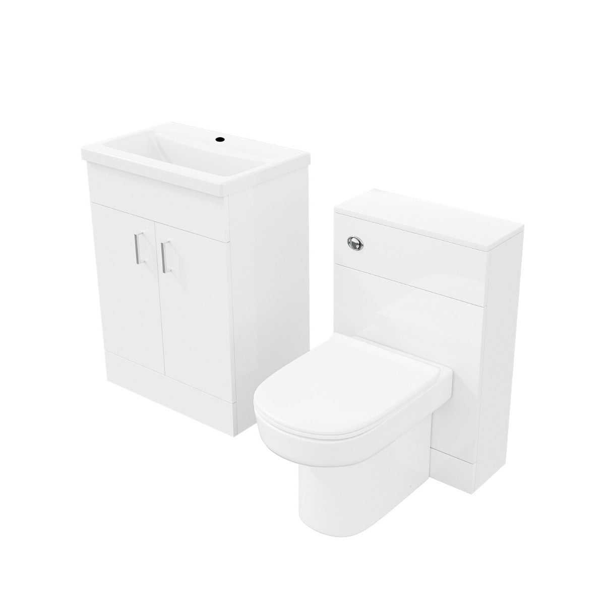Nanuya 600mm Vanity Basin FP, WC Unit & Chem Back to Wall White