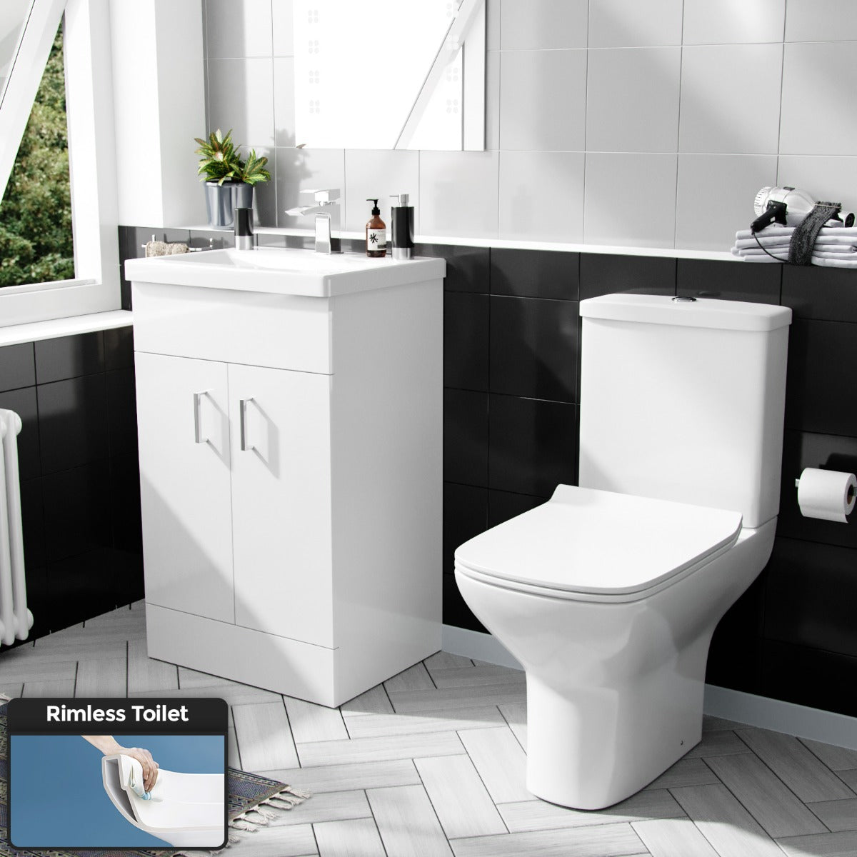 Nanuya 500mm Floorstanding Vanity Unit And Rimless Close Coupled Toilet White