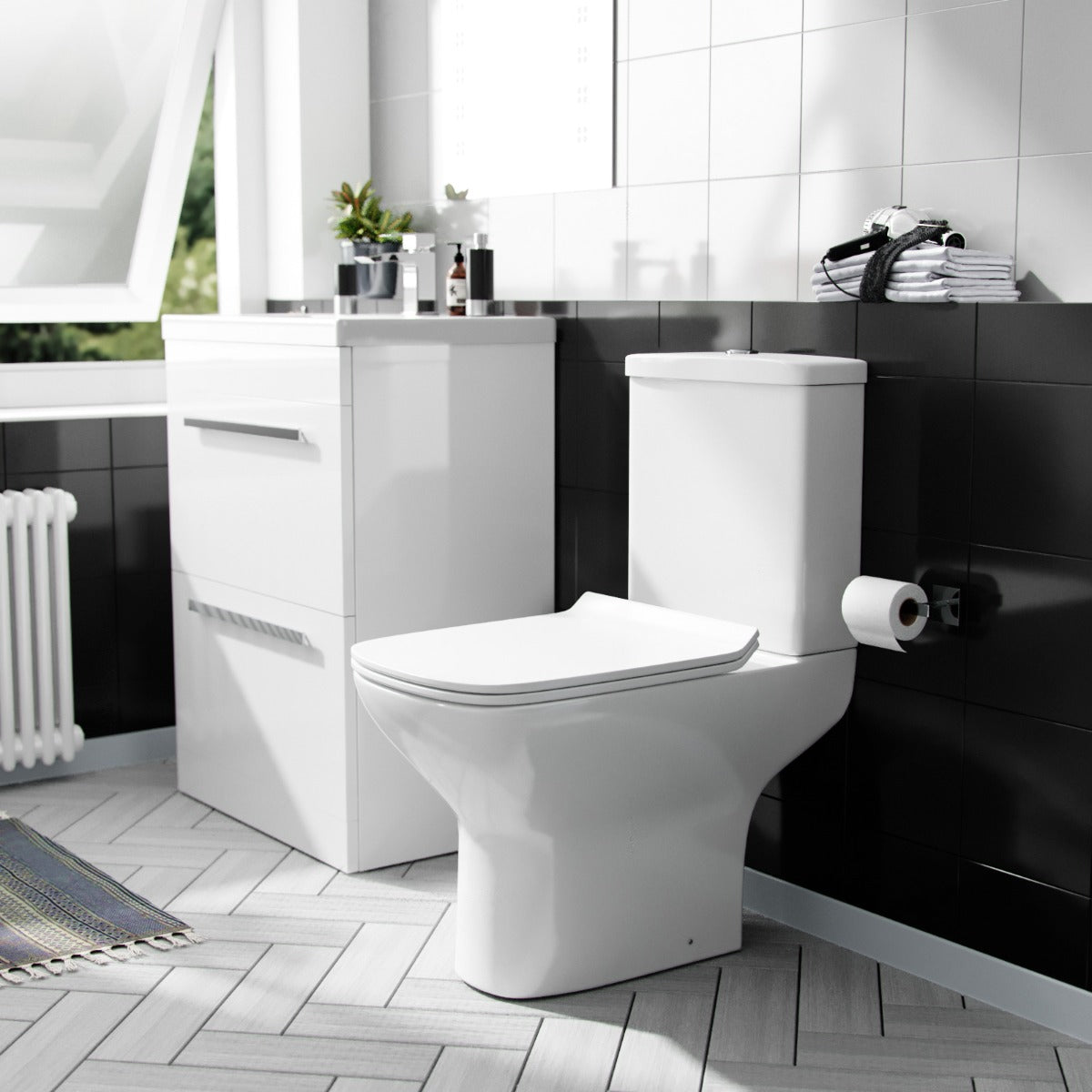 Nanuya 600mm Floorstanding 2 Drawer Vanity Basin Unit & Rimless Close Coupled Toilet White