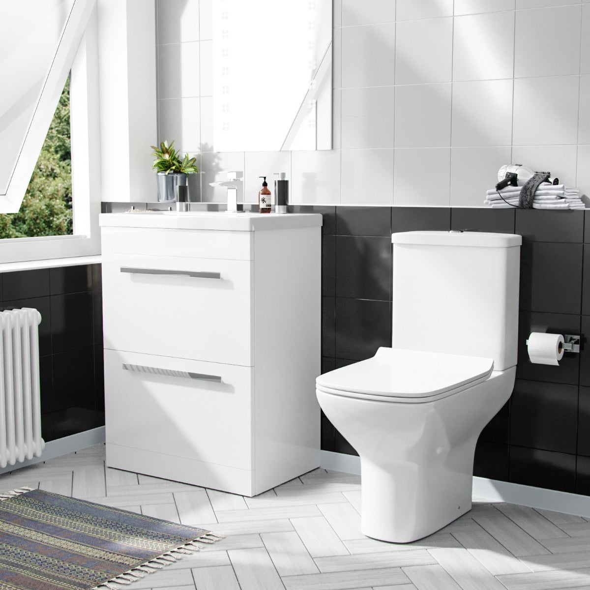 Nanuya 600mm Floorstanding 2 Drawer Vanity Basin Unit & Rimless Close Coupled Toilet White