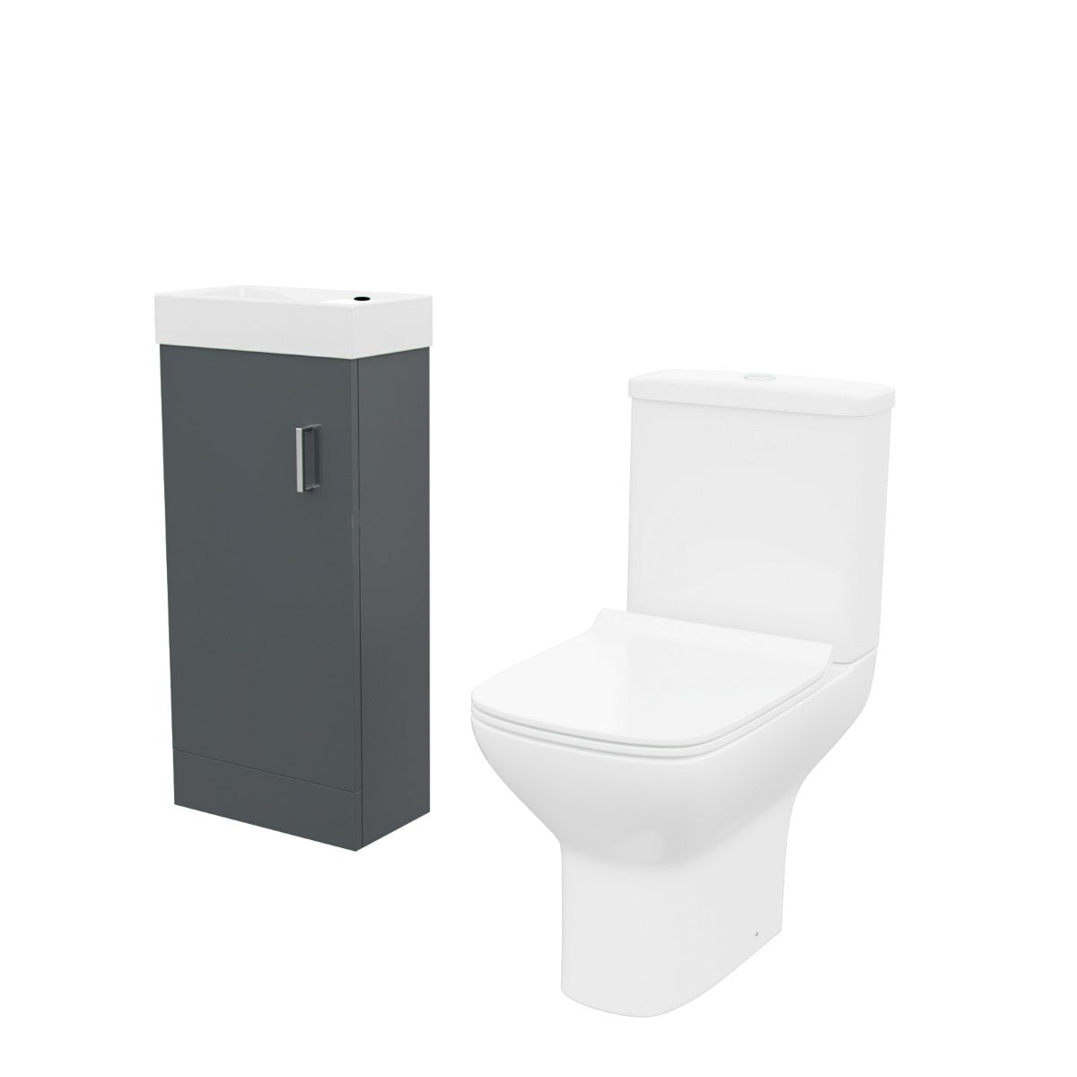 Nanuya 400mm Cloakroom Vanity Basin Unit & Rimless Close Coupled Toilet Dark Grey