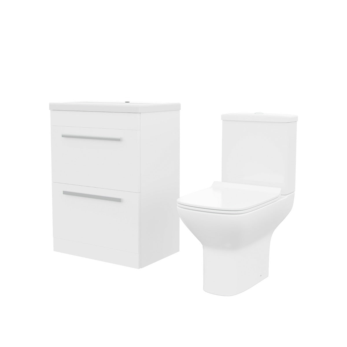Nanuya 600mm Floorstanding 2 Drawer Vanity Basin Unit & Rimless Close Coupled Toilet White