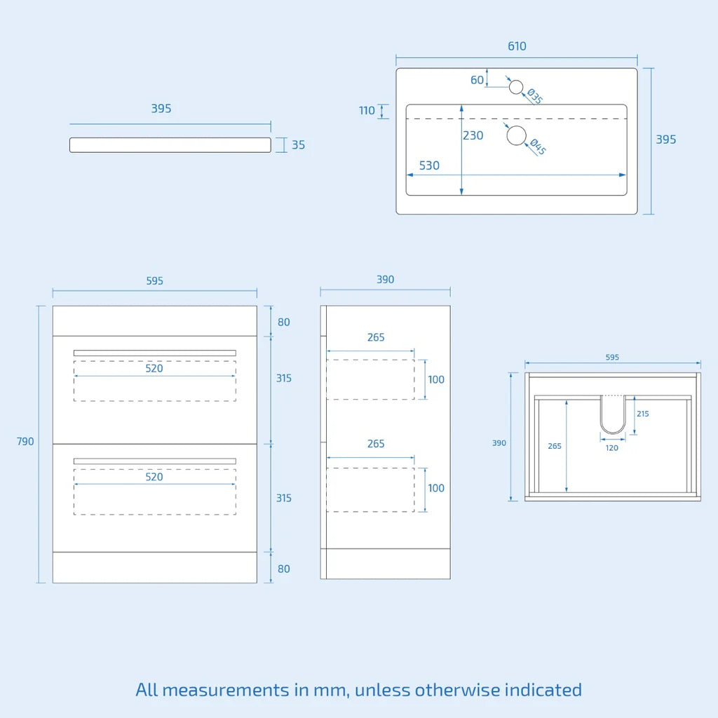 Nanuya 600mm 2 Drawer Vanity Basin Unit & Close Coupled Toilet White