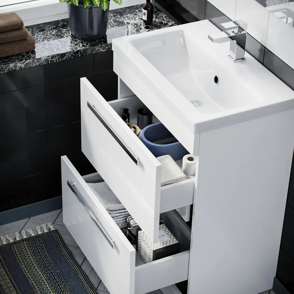 Nanuya 600mm 2 Drawer Vanity Basin Unit & Close Coupled Toilet White