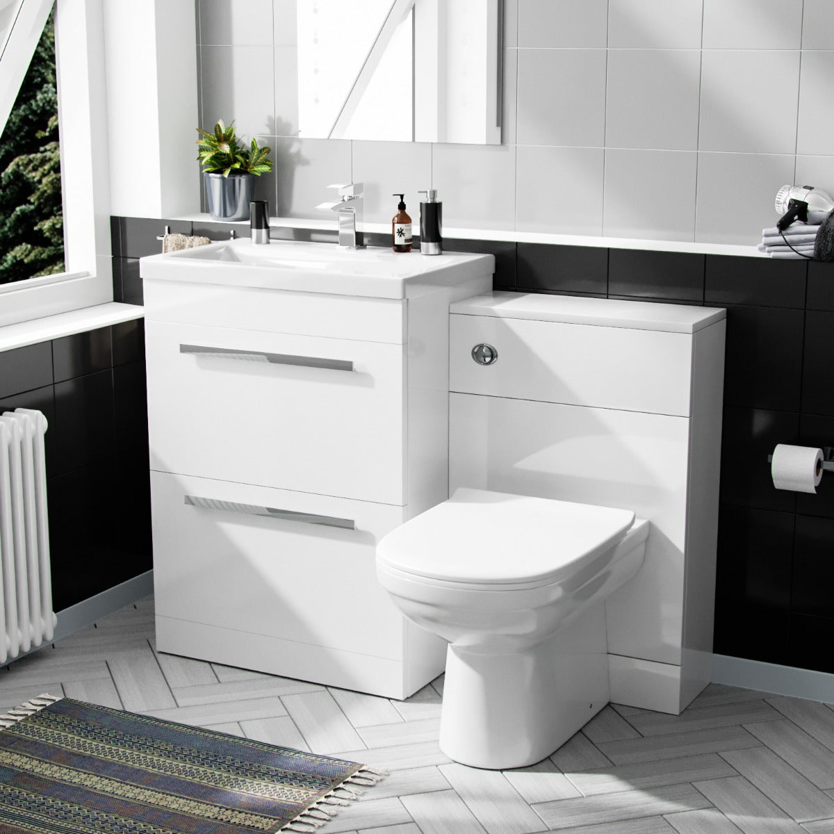 Nanuya 600mm Floorstanding 2 Drawer Vanity Basin Unit, BTW Unit & Curved BTW Toilet White