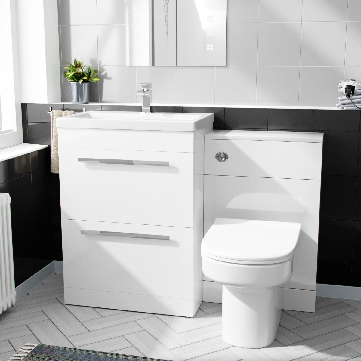 Nanuya 600mm White Floor Standing Vanity Unit, WC Unit & Back To Wall Toilet