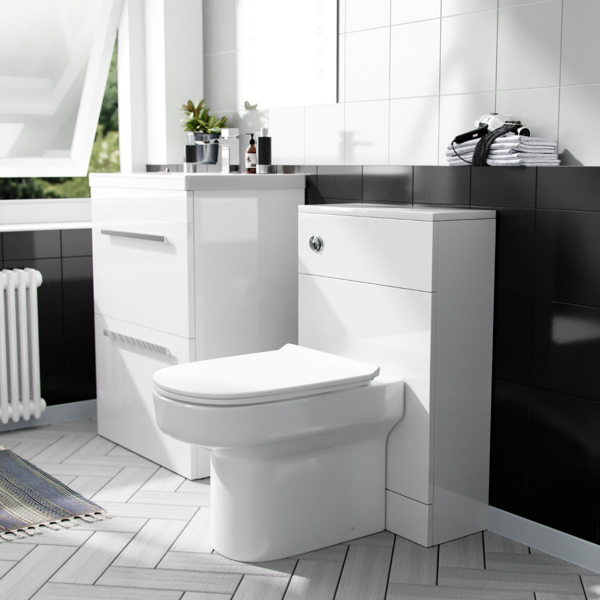 Nanuya 600mm White Floor Standing Vanity Unit, WC Unit & Back To Wall Toilet