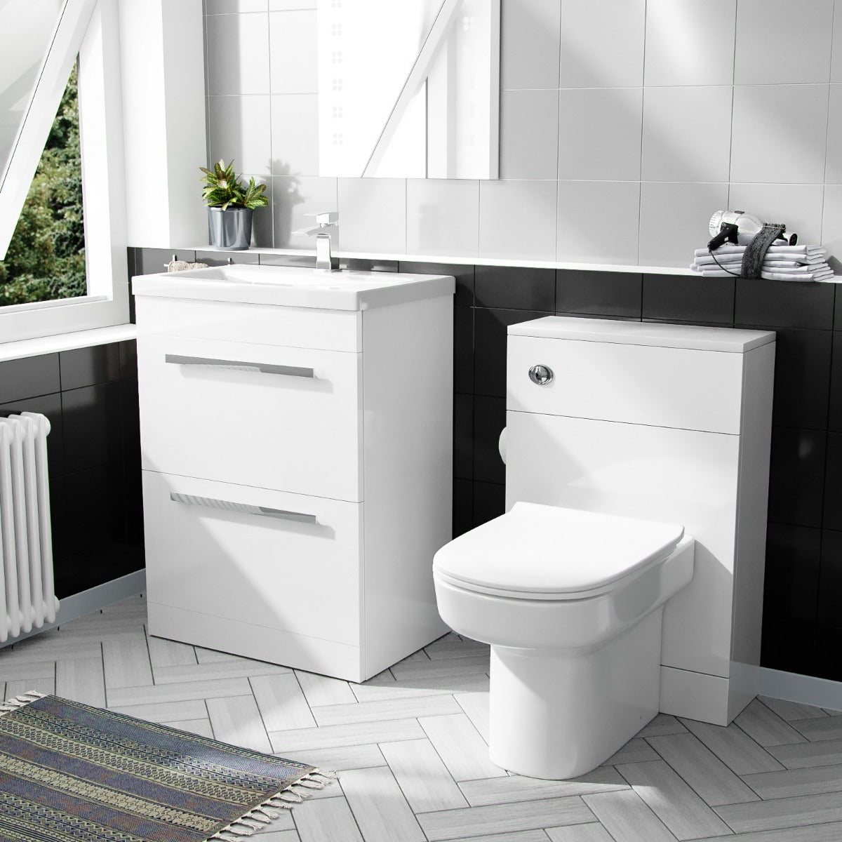 Nanuya 600mm White Floor Standing Vanity Unit, WC Unit & Back To Wall Toilet