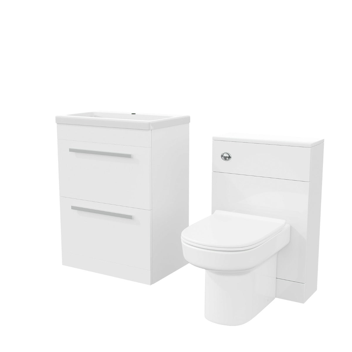 Nanuya 600mm White Floor Standing Vanity Unit, WC Unit & Back To Wall Toilet