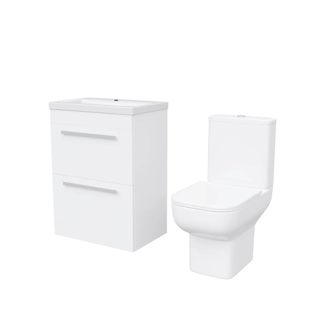 Nanuya 600mm 2 Drawer Vanity Basin Unit & Close Coupled Toilet White