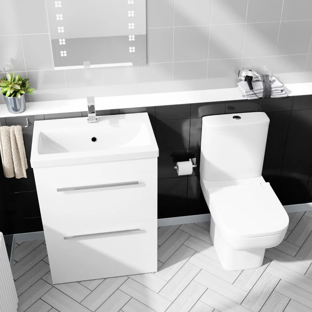 Nanuya 600mm 2 Drawer Vanity Basin Unit & Close Coupled Toilet White