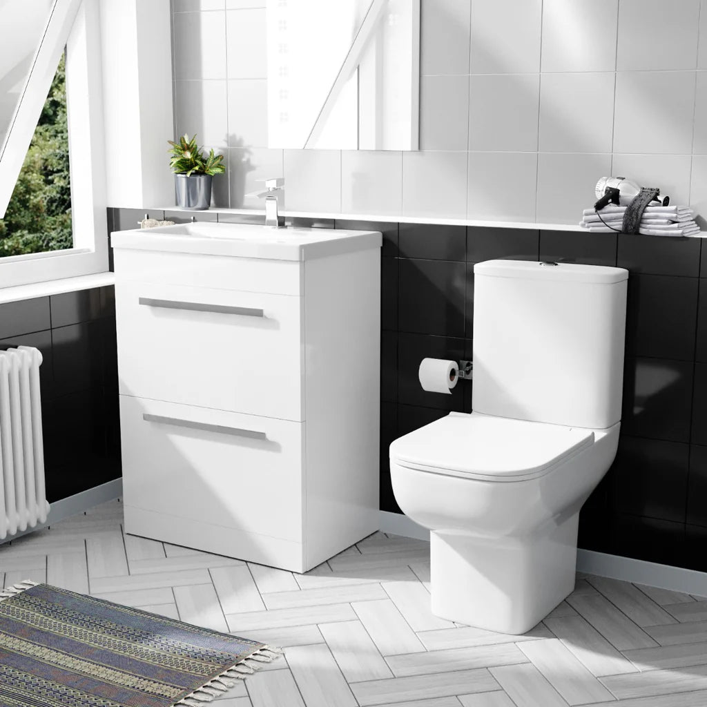 Nanuya 600mm 2 Drawer Vanity Basin Unit & Close Coupled Toilet White