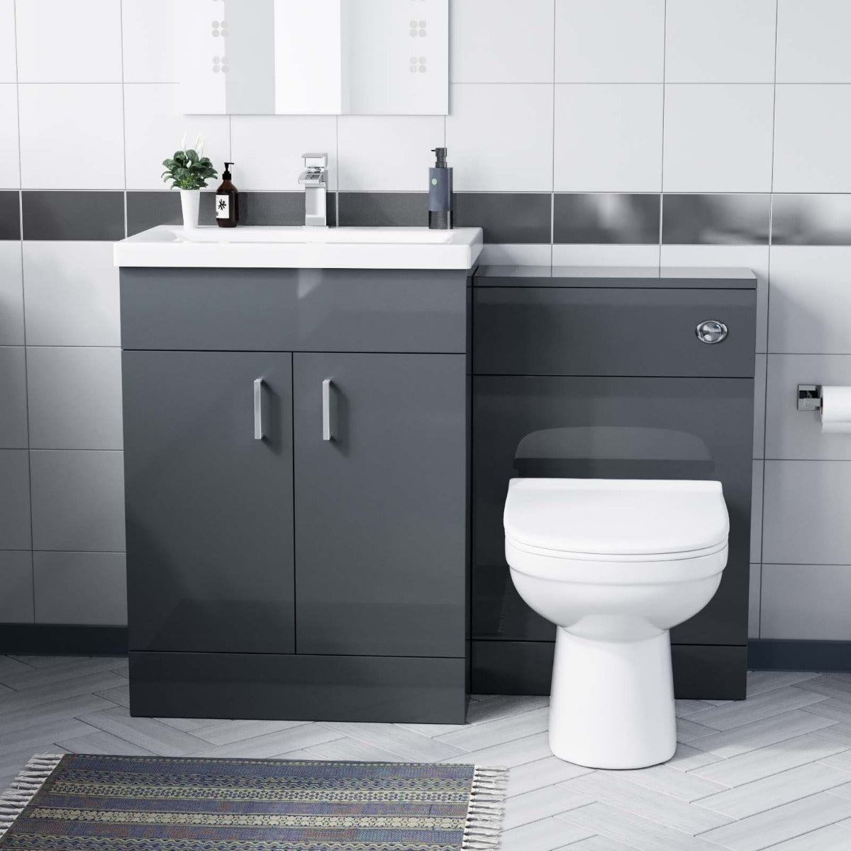 Nanuya Dark Grey 1100mm Grey Vanity Basin WC Unit & Back To Wall Toilet