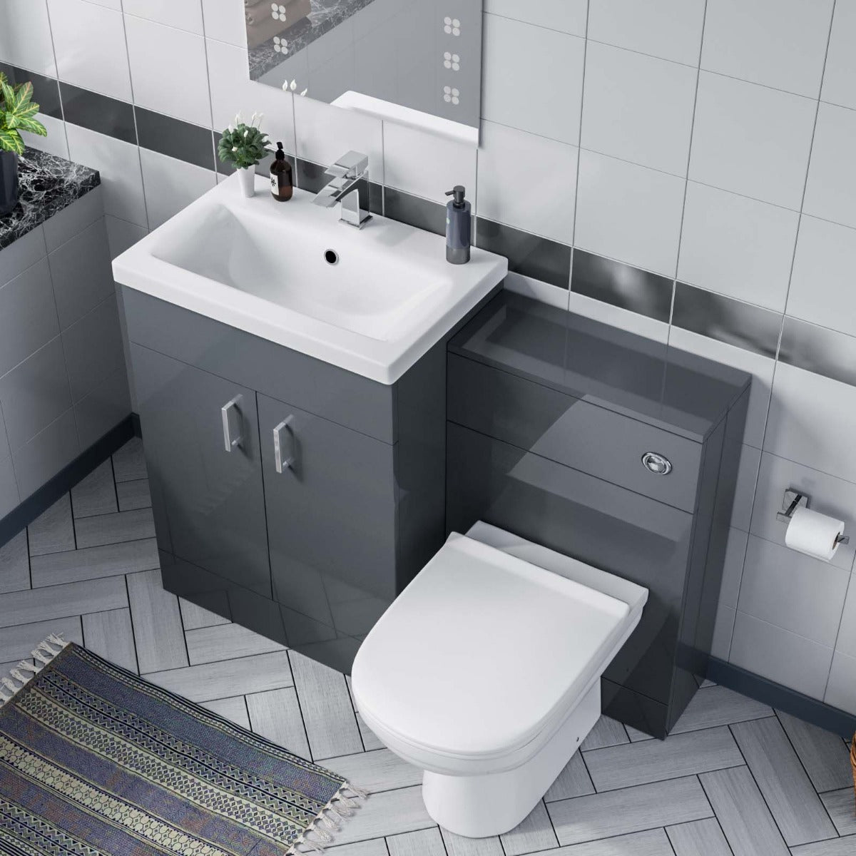 Nanuya Dark Grey 1100mm Grey Vanity Basin WC Unit & Back To Wall Toilet