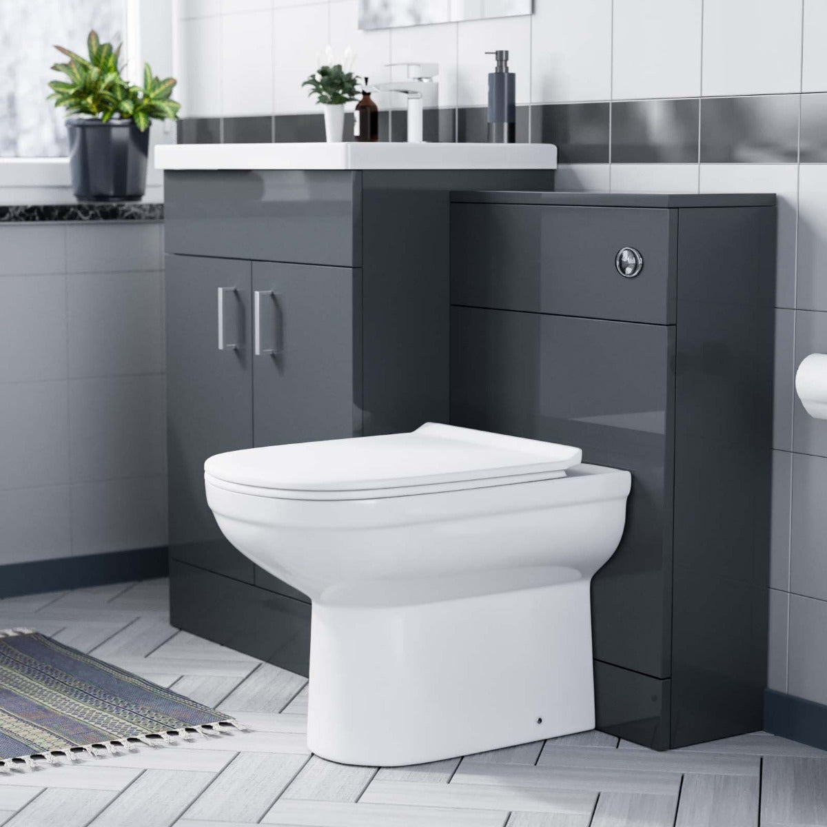 Nanuya Dark Grey 1100mm Grey Vanity Basin WC Unit & Back To Wall Toilet