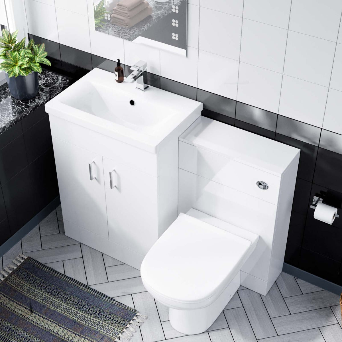 Nanuya 600mm Vanity Basin FP, WC Unit & Elso Back to Wall White