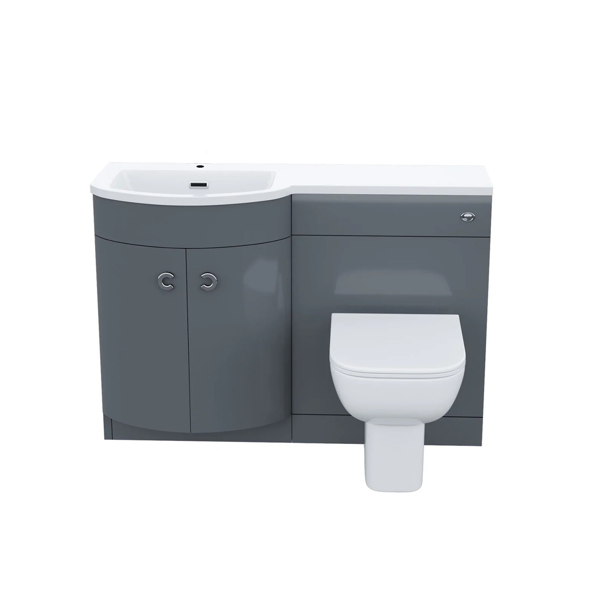 Dene Grey 1100mm P Shaped Right Hand Vanity Basin Cabinet and WC BTW Toilet
