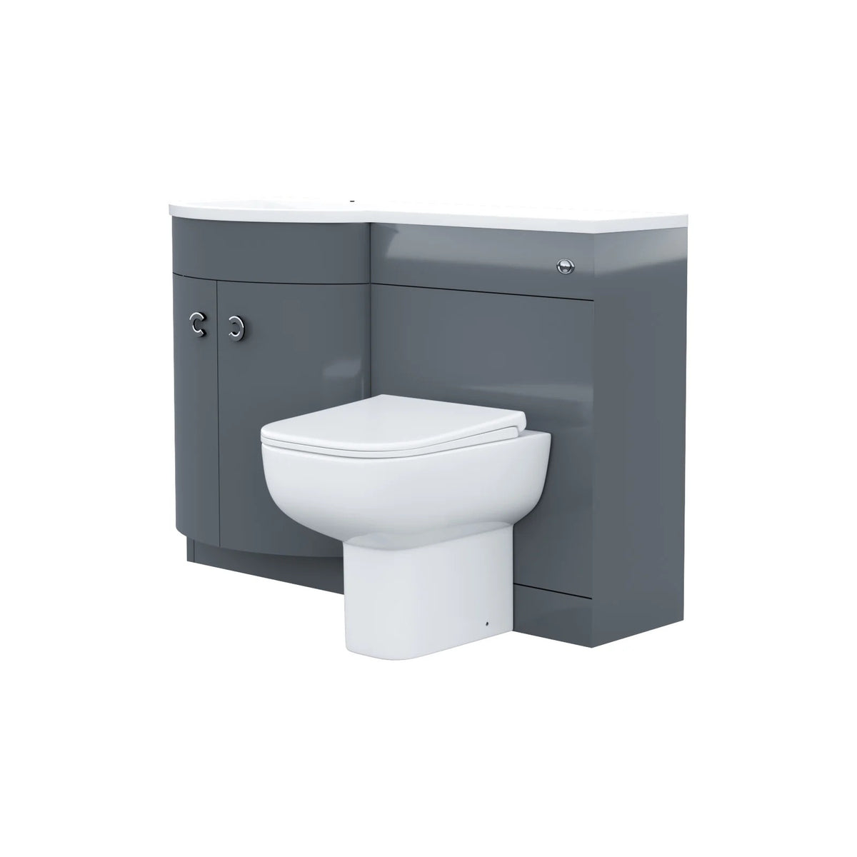 Dene Grey 1100mm P Shaped Right Hand Vanity Basin Cabinet and WC BTW Toilet