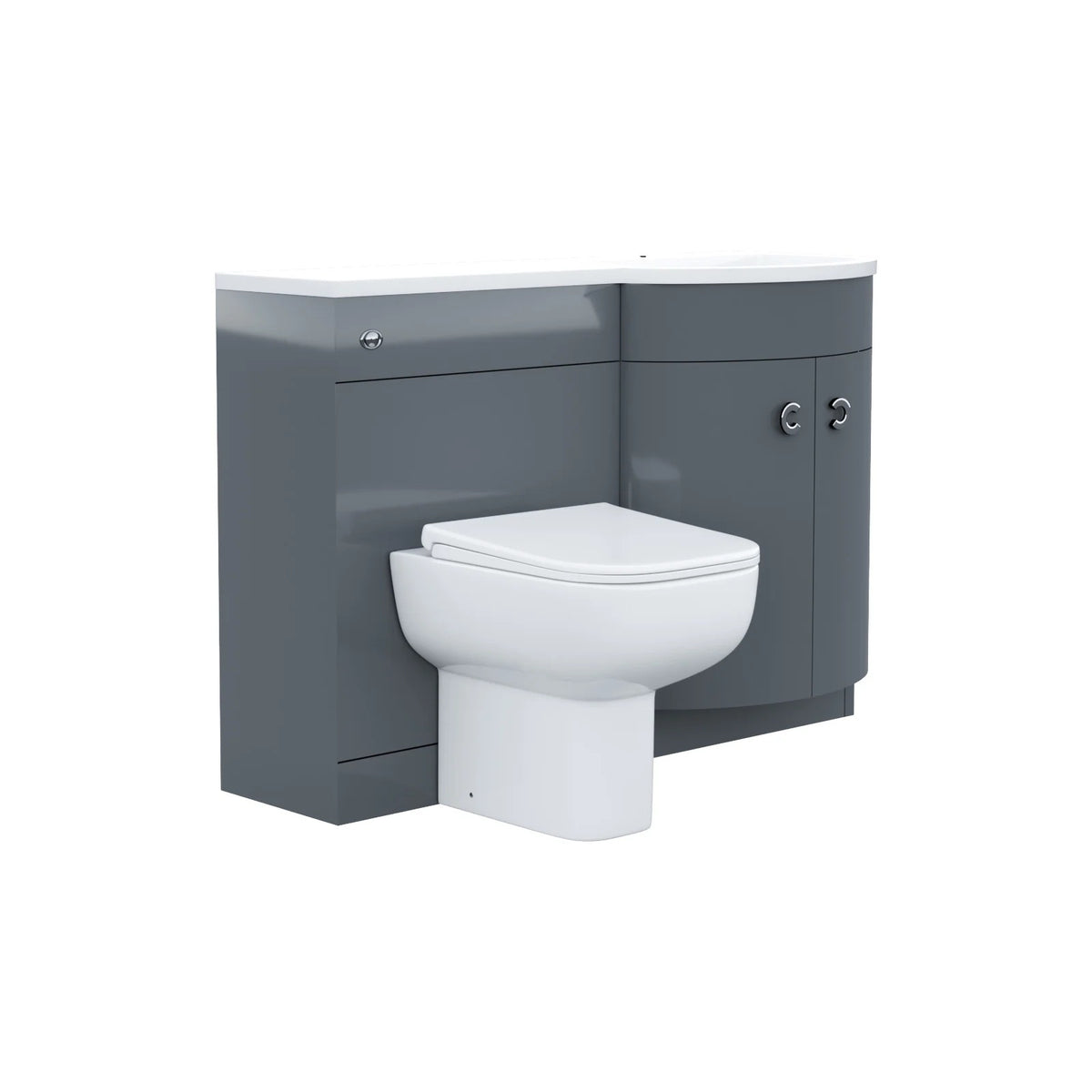 Dene Grey 1100mm P Shaped LH Vanity Basin WC Unit & Rimless BTW Toilet