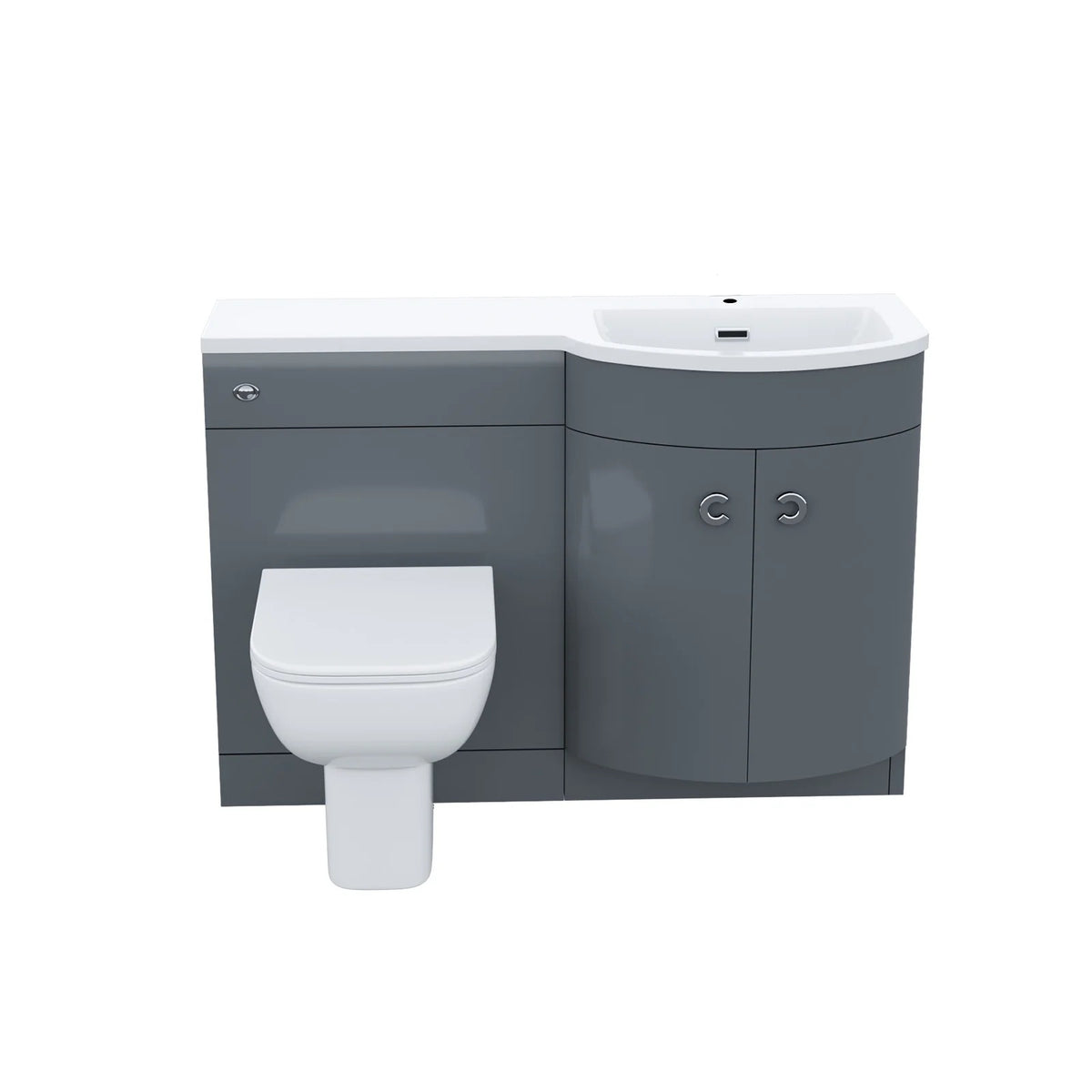 Dene Grey 1100mm P Shaped LH Vanity Basin WC Unit & Rimless BTW Toilet