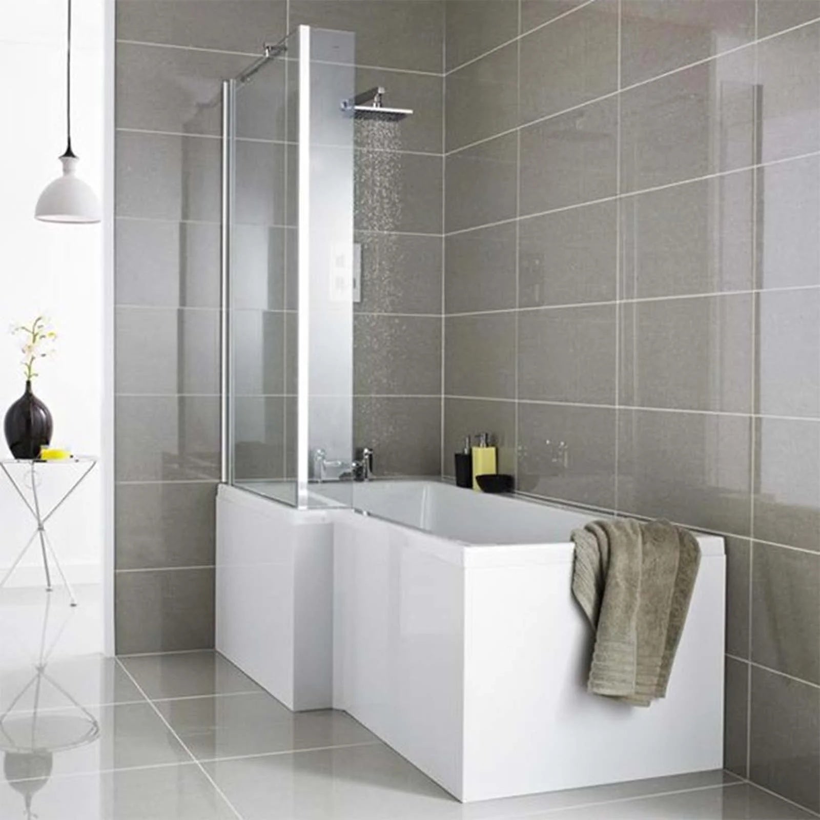Dene L-Shaped LH Shower Bath Basin Vanity Unit White & Rimless BTW Toilet