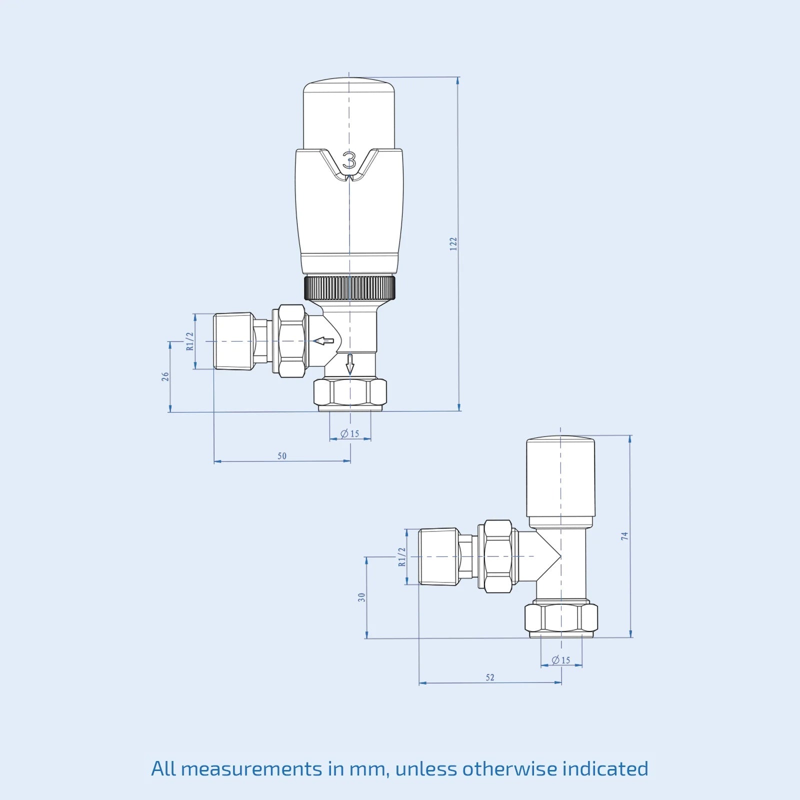 Chrome Straight Thermostatic Radiator Valves