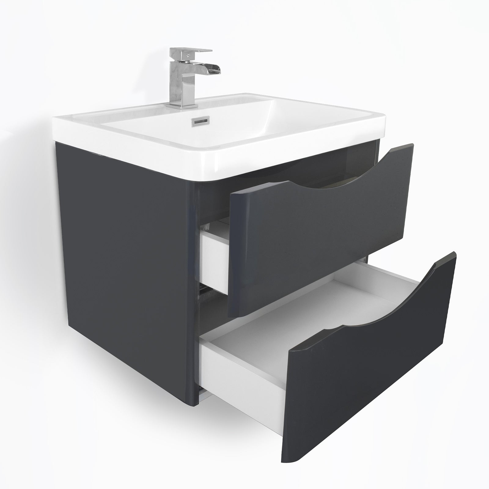 Merton 600mm Bathroom Wall Hung Basin Vanity Unit Dark Grey 2 Drawers Soft Close