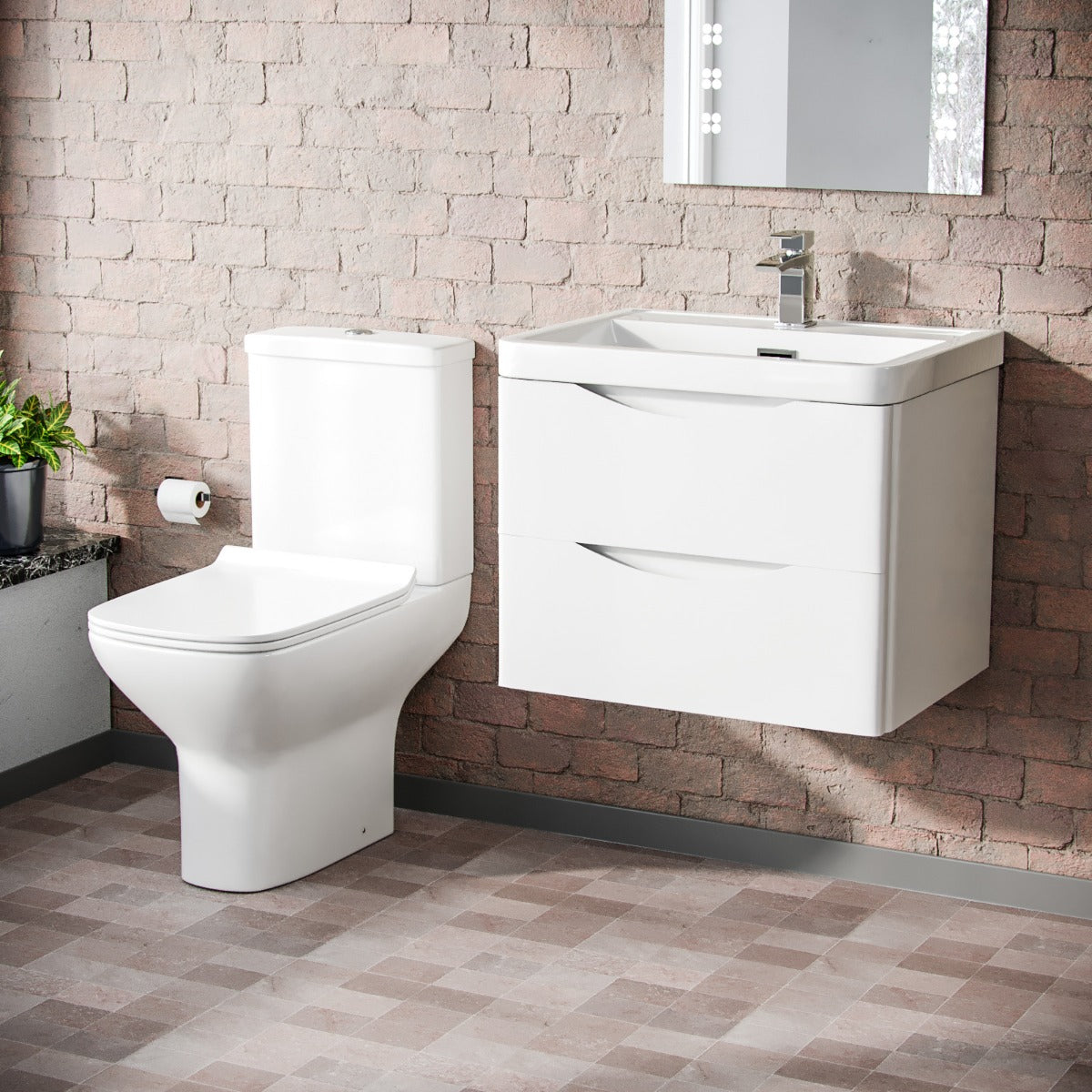 Merton 600mm Wall Hung Vanity Basin Unit & Close Coupled Toilet White