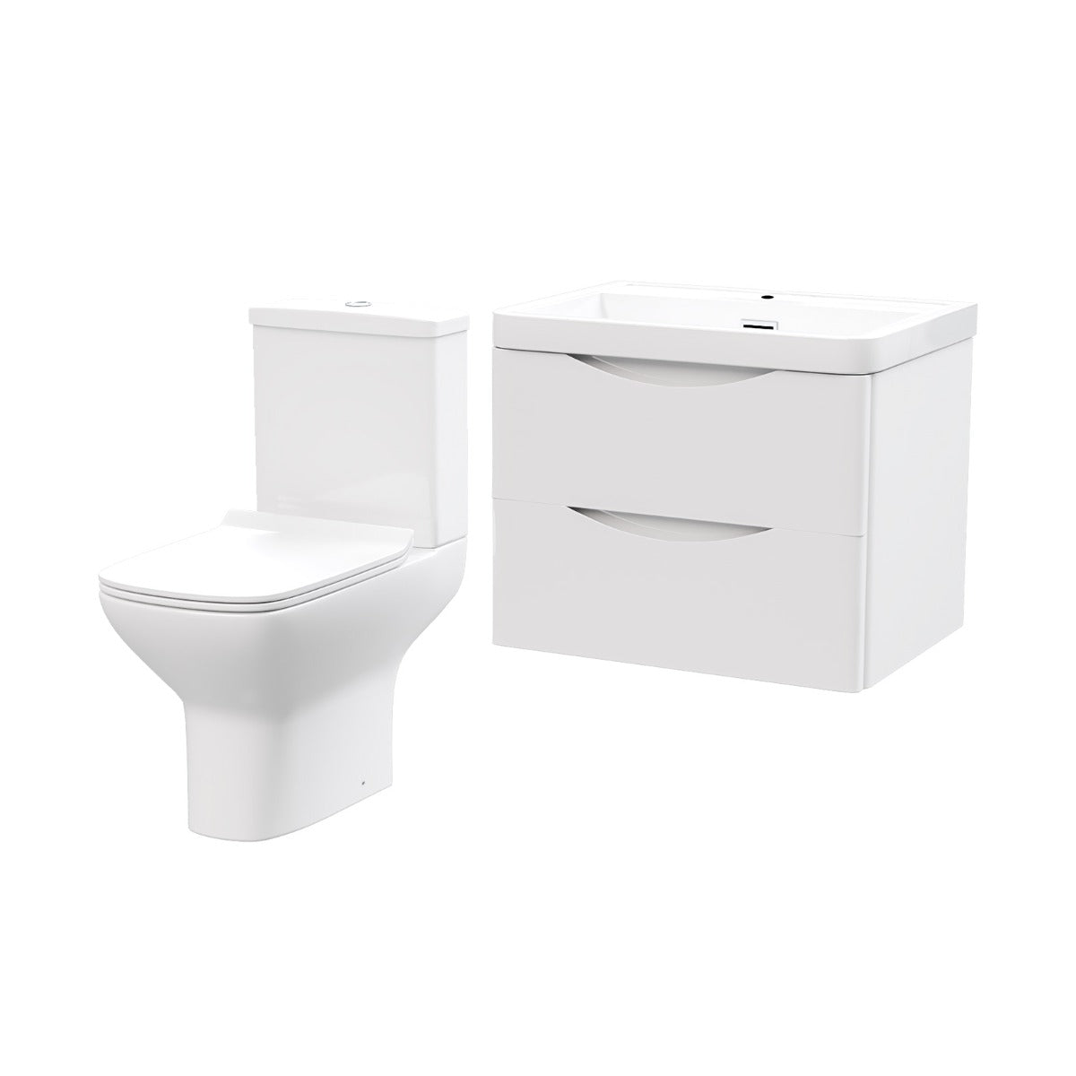 Merton 600mm Wall Hung Vanity Basin Unit & Close Coupled Toilet White