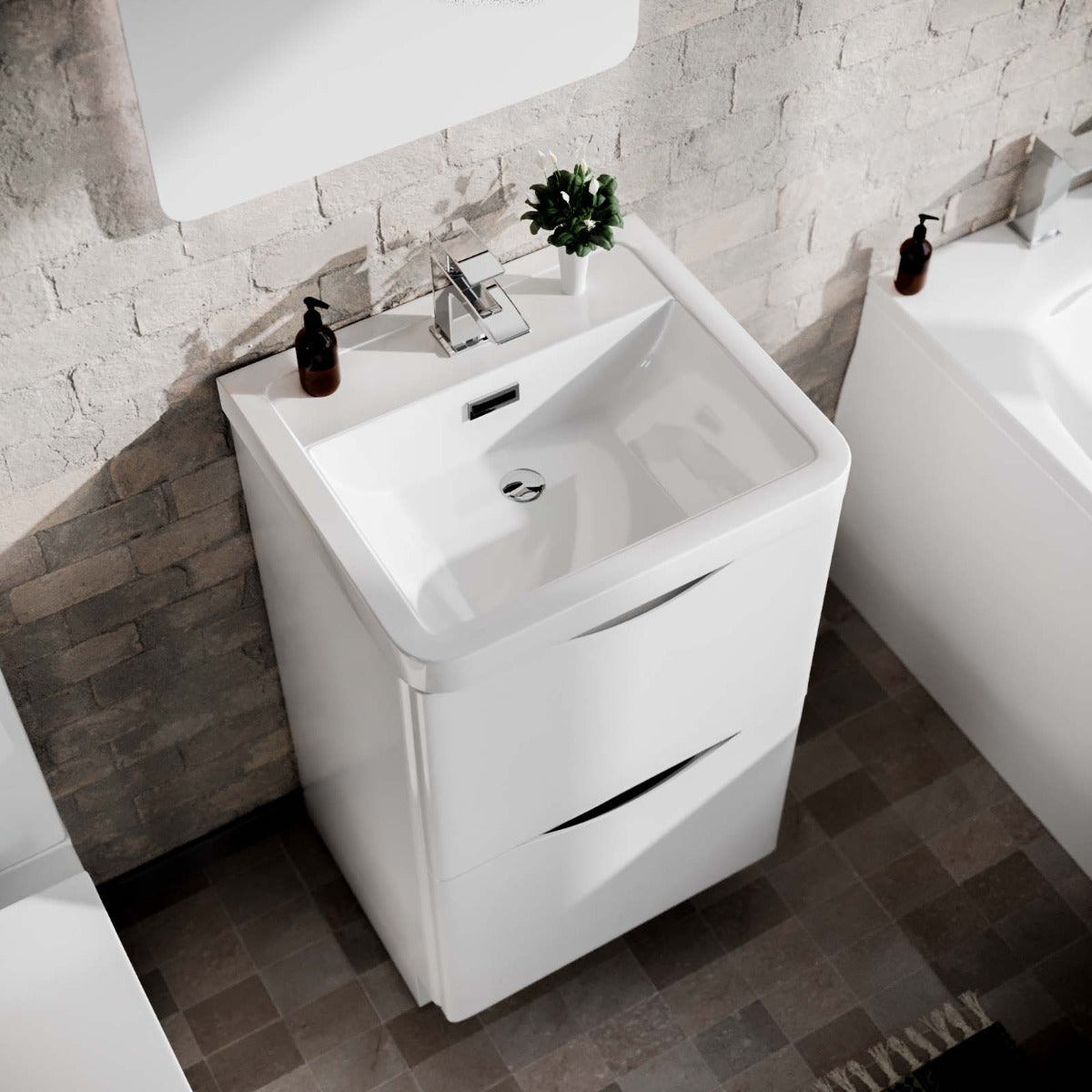 White 1700mm Bath 500mm Vanity Basin Unit with Modern Rimless Toilet