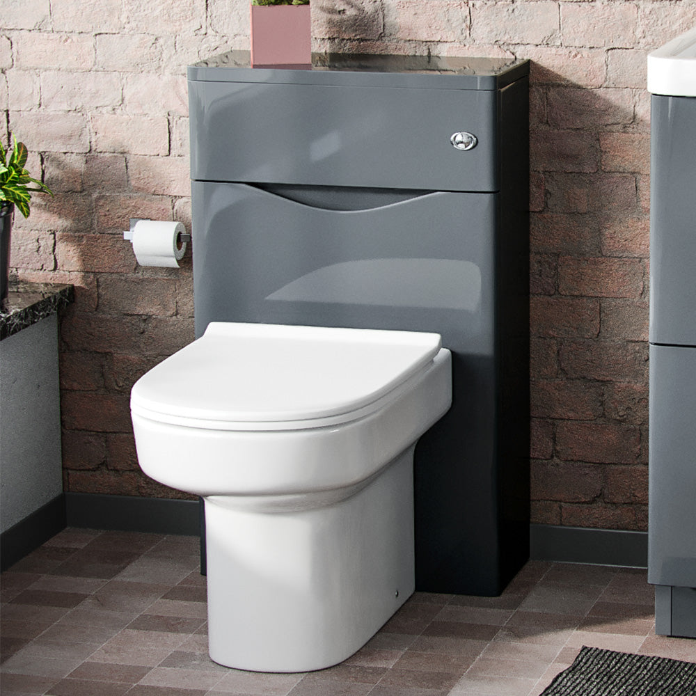Merton Modern 500 WC Unit and BTW Back To Wall Toilet Pan Soft Close Seat Grey