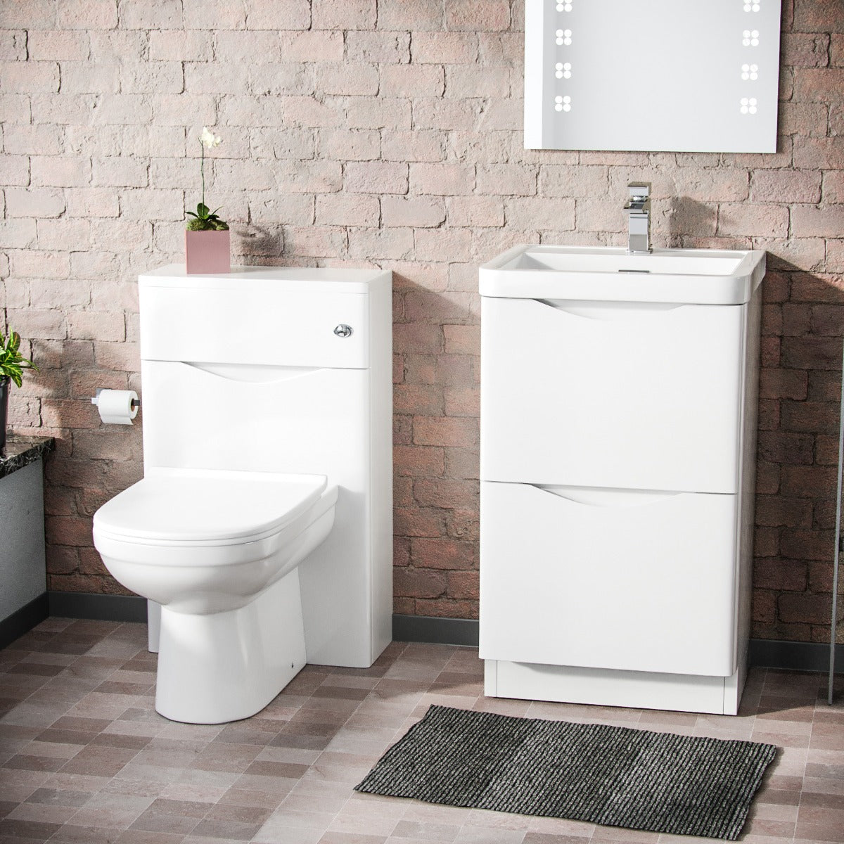 Merton White 500mm 2 Drawer Vanity Cabinet with Basin and WC Toilet Unit Combo