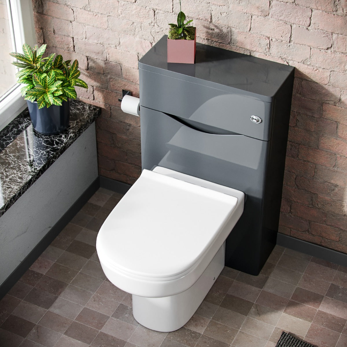 Merton Modern 500 WC Unit and BTW Back To Wall Toilet Pan Soft Close Seat Grey