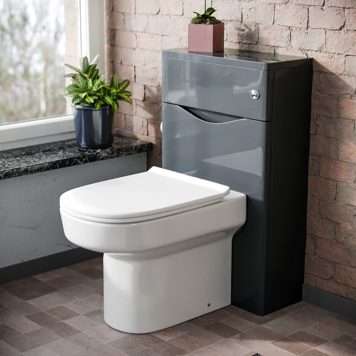 Merton Modern 500 WC Unit and BTW Back To Wall Toilet Pan Soft Close Seat Grey