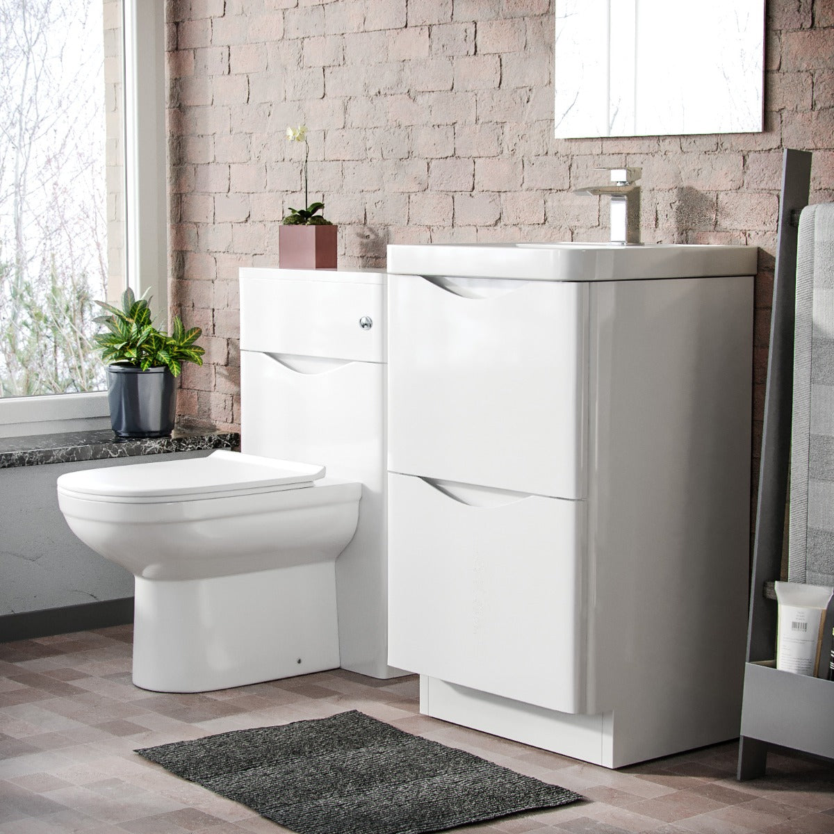 Merton 500mm 2 Drawer Vanity Basin Unit, WC Unit & Elso Back to Wall Toilet White