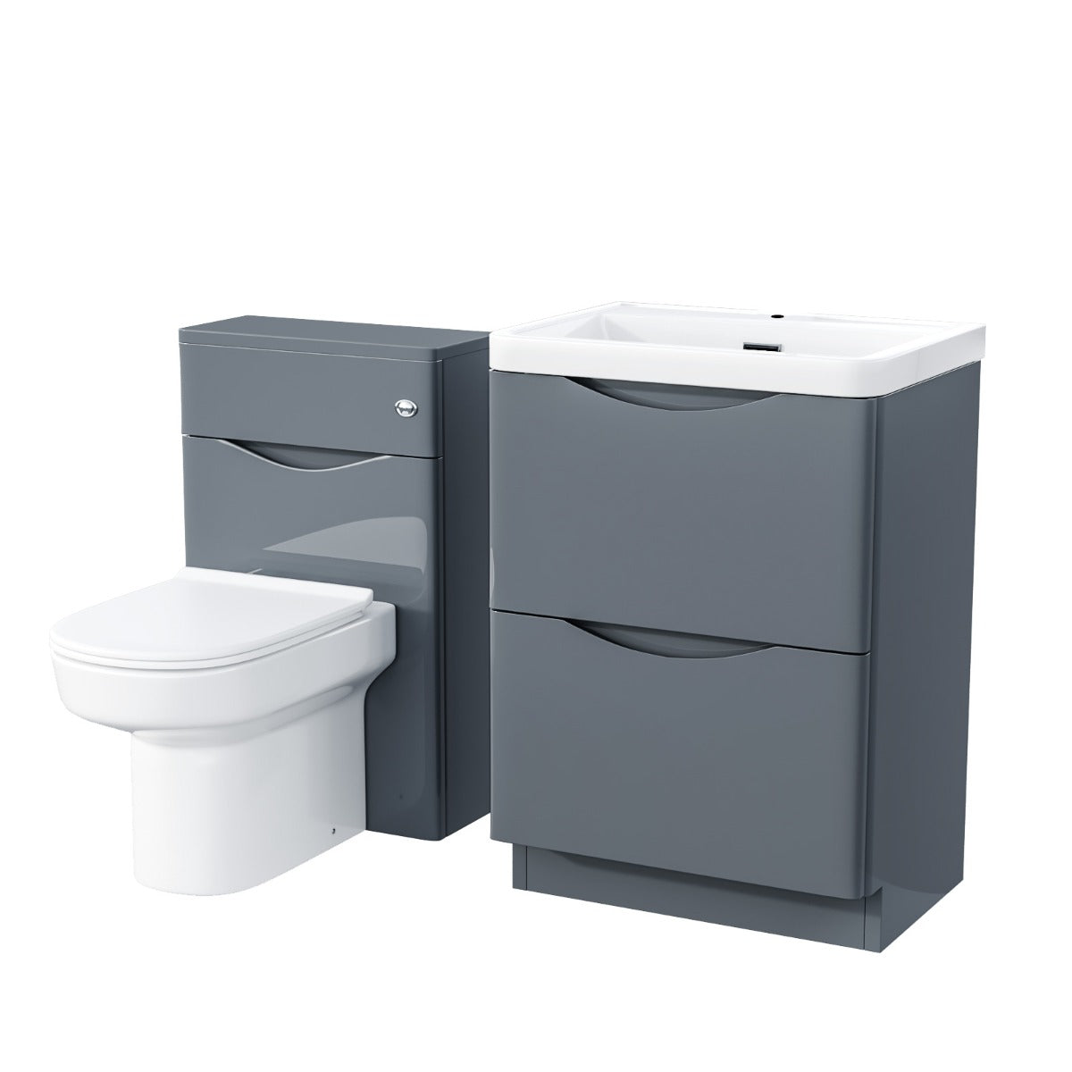 Merton 600mm Vanity Basin Unit, WC Unit & Chem Back To Wall Toilet Dark Grey